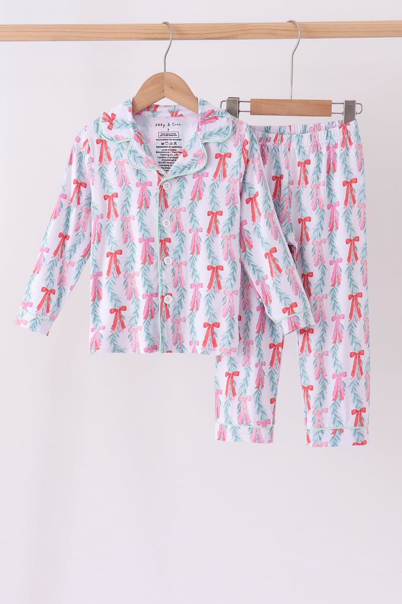 Green Bow Christmas Tree Bamboo  Pajama Set - The Palm Beach Baby