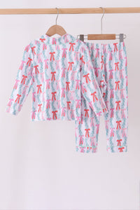 Green bow christmas tree bamboo pajama set