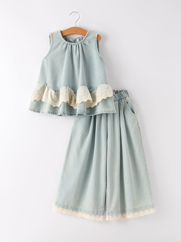 Summer Light Color Denim Lace Girls Set - The Palm Beach Baby Rylee Faith Designs