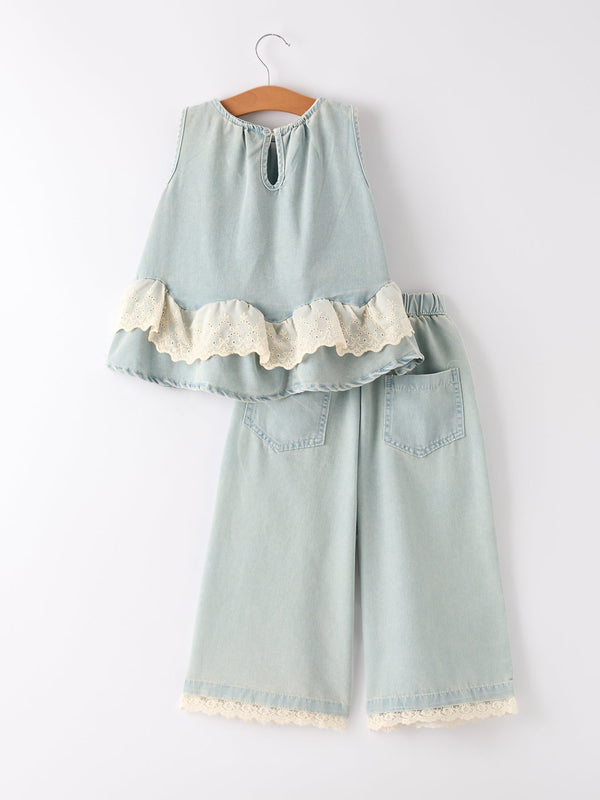 Summer Light Color Denim Lace Girls Set - The Palm Beach Baby Rylee Faith Designs