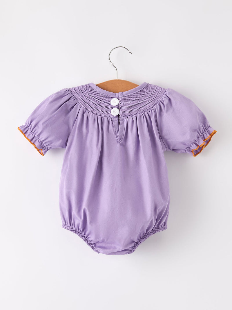 Purple Halloween Smock Embroidery Baby Girl Romper - The Palm Beach Baby Rylee Faith Designs