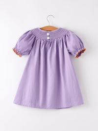Purple Halloween Smock Embroidery Baby Girl Dress