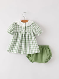Fall Halloween & Thanksgiving Applique Plaid Girls Bloomers Romper Set