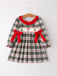 Christmas Embroidered Smocking Bow Plaid Girls Dress - The Palm Beach Baby