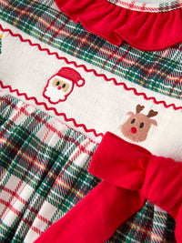 Christmas Embroidered Smocking Bow Plaid Girls Dress - The Palm Beach Baby