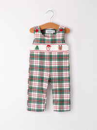 Christmas Jonjon Plaid Smocking Embroidered Boys Romper - The Palm Beach Baby