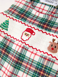 Christmas Jonjon Plaid Smocking Embroidered Boys Romper - The Palm Beach Baby