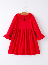 Christmas Smocked Dress with Green Bow and Tree Embroidery