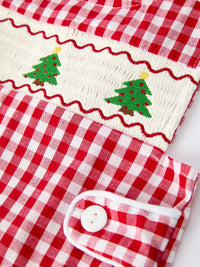 Christmas Smocking Embroidered Christmas Tree Plaid Plaid Baby Boy Romper - The Palm Beach Baby