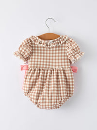 Classic Plaid Embroidered Gingerbread and Bows Girls Romper - The Palm Beach Baby