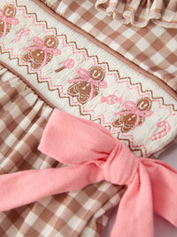 Classic Plaid Embroidered Gingerbread and Bows Girls Romper - The Palm Beach Baby