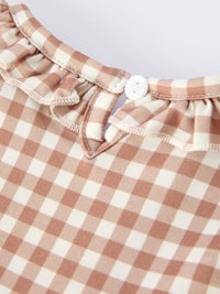 Classic Plaid Embroidered Gingerbread and Bows Girls Romper - The Palm Beach Baby