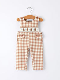 Plaid Embroidered Gingerbread and Bows Boy Jon Jon Romper - The Palm Beach Baby