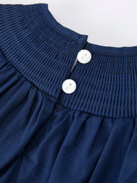 Navy Blue Nativity Smocking Embroidered Baby Girls Christmas Romper - The Palm Beach Baby