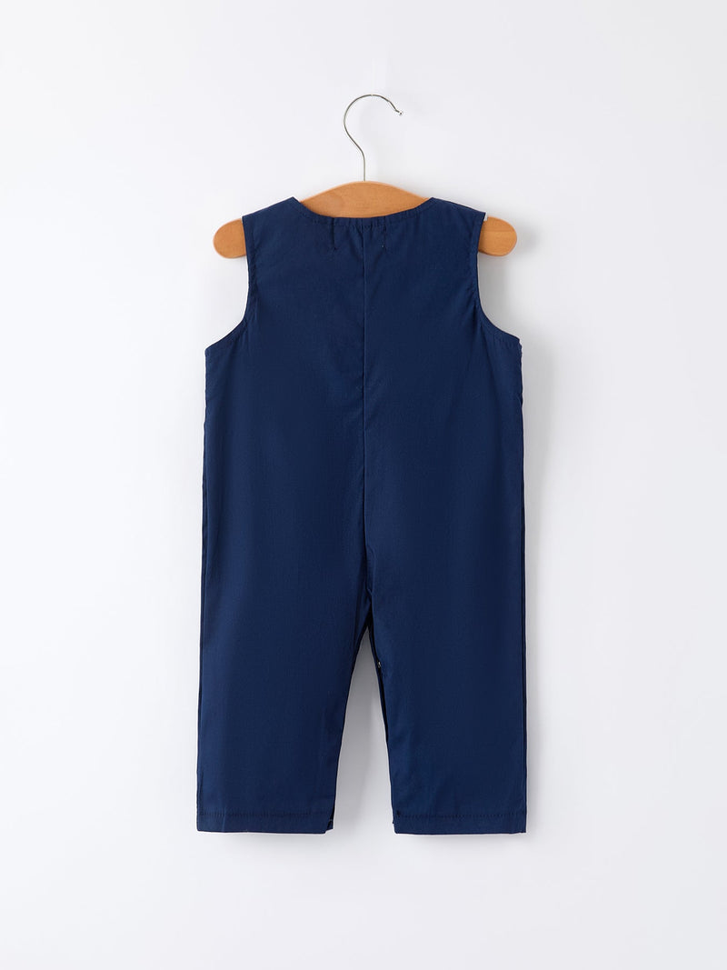 Christmas Navy Blue Nativity Smocking Embroidered Baby Boy Romper - The Palm Beach Baby