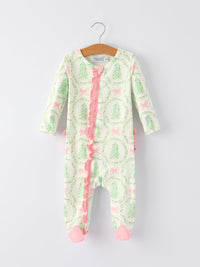 Christmas Tree Wreath Print Long Sleeve Zip Baby Girls Romper - The Palm Beach Baby