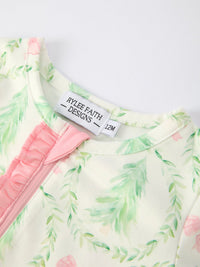 Christmas Tree Wreath Print Long Sleeve Zip Baby Girls Romper - The Palm Beach Baby