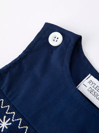 Christmas Navy Blue Nativity Smocking Embroidered Baby Boy Romper - The Palm Beach Baby