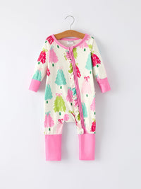 Tree Be Mine Baby Girls Zippered Romper with Long Sleeves - The Palm Beach Baby
