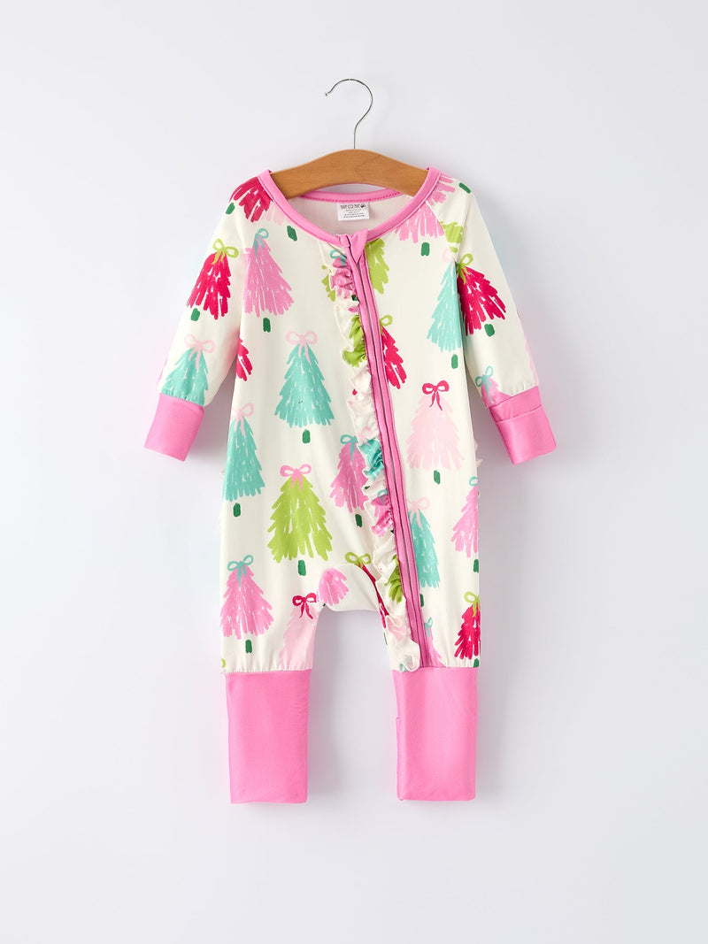Tree Be Mine Baby Girls Zippered Romper with Long Sleeves - The Palm Beach Baby