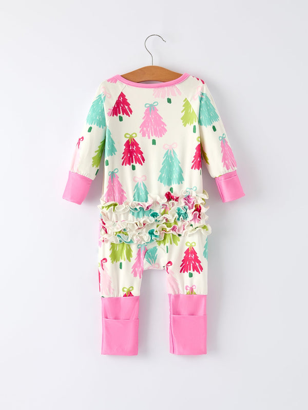 Tree Be Mine Baby Girls Zippered Romper with Long Sleeves