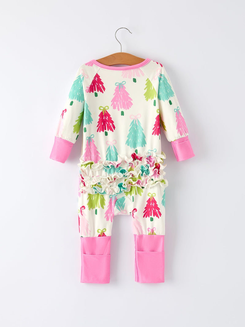 Tree Be Mine Baby Girls Zippered Romper with Long Sleeves - The Palm Beach Baby