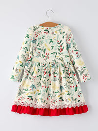 Toddler Girls Christmas Dress – Holiday Floral Print Outfit with Pockets - The Palm Beach Baby