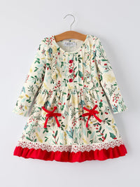 Toddler Girls Christmas Dress – Holiday Floral Print Outfit with Pockets - The Palm Beach Baby