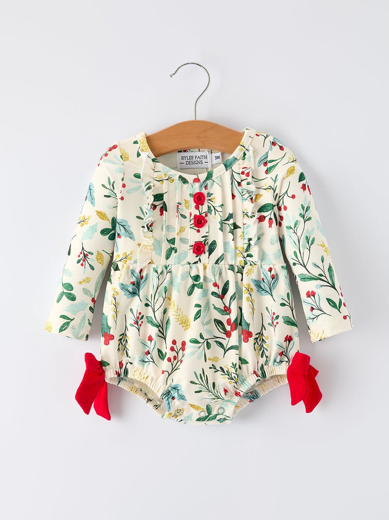Baby Girls Christmas Romper – Holiday Bow Long Sleeve Outfit - The Palm Beach Baby