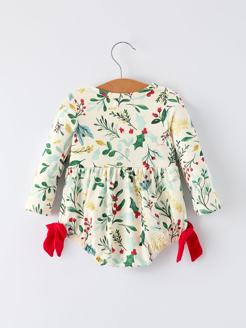 Baby Girls Christmas Romper – Holiday Bow Long Sleeve Outfit - The Palm Beach Baby
