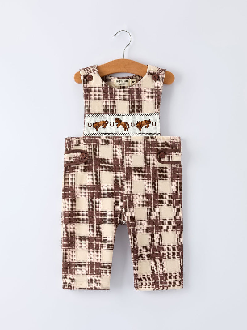 Western Horse Embroidered Smocked Plaid Baby Boy Romper - The Palm Beach Baby Rylee Faith Designs
