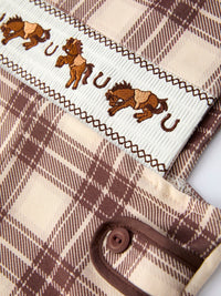 Western Horse Embroidered Smocked Plaid Baby Boy Romper