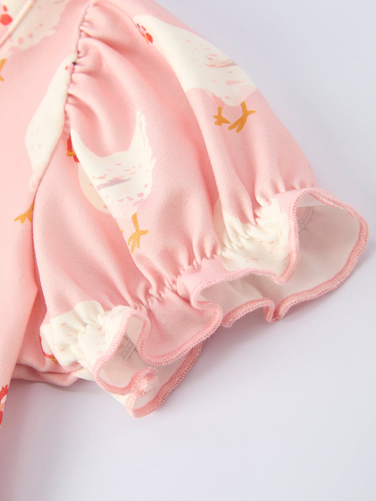 Charming Farm Spring Girls Chicken Print Dress Ruffle In Pink, perfect for special occasions with its unique chicken pattern.
