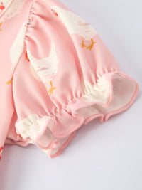 Charming Farm Spring Girls Chicken Print Dress Ruffle In Pink, perfect for special occasions with its unique chicken pattern.