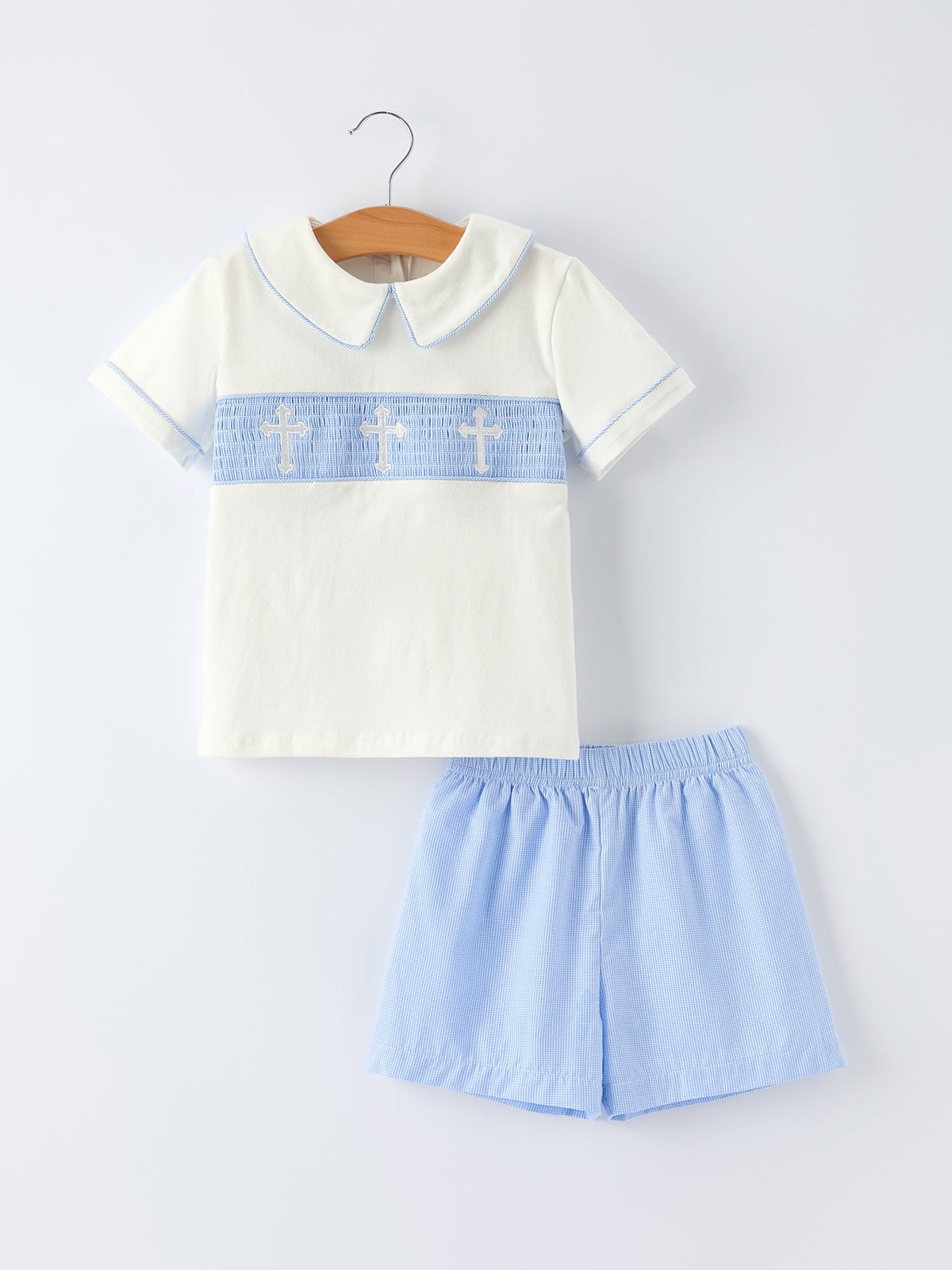 Little Smocked Bluer Embroidered Crosses Toddler Set - The Palm Beach Baby Rylee Faith Designs