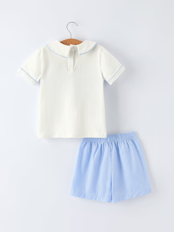 Little Smocked Bluer Embroidered Crosses Toddler Set - The Palm Beach Baby Rylee Faith Designs