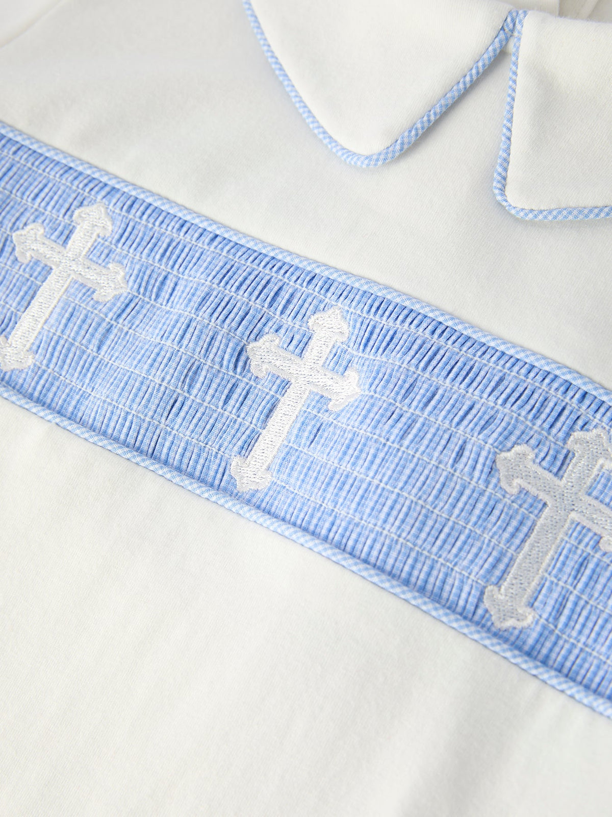 Little Smocked Bluer Embroidered Crosses Toddler Set - The Palm Beach Baby Rylee Faith Designs