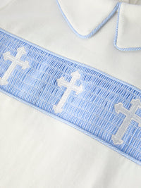 Little Smocked Bluer Embroidered Crosses Toddler Set - The Palm Beach Baby Rylee Faith Designs