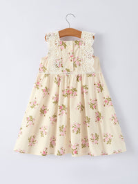 Lace-trimmed Bow Girls' Dress-Pink/Blue