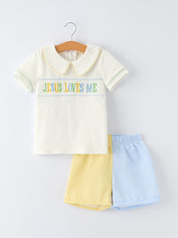 Jesus Loves Me Embroidered Toddler Boys Outfit - The Palm Beach Baby Rylee Faith Designs