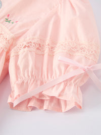 Elegant Embroidered Lace Girls Short Sleeve Dress in pink, perfect blend of fun and fashion for any young girl's wardrobe.