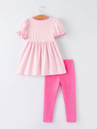 Stylish and comfortable Girls' Pencil Applique Striped Two Piece Set for classroom activities.
