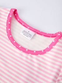 Fashionable Girls' Pencil Applique Striped Two Piece Set with a classic striped pattern.