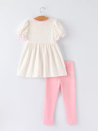 Full outfit showcase of the Back To School Girls' Apple Applique Set with Pockets, perfect for the new school year.