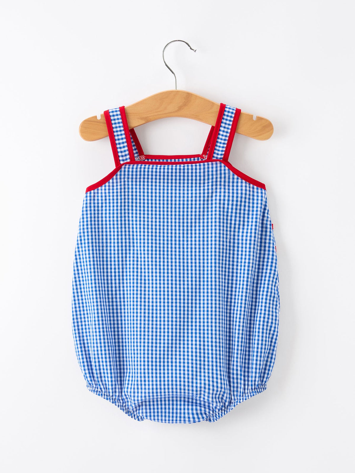 4th of July Flag Blue Check Baby Girl Romper Plaid - The Palm Beach Baby Rylee Faith Designs