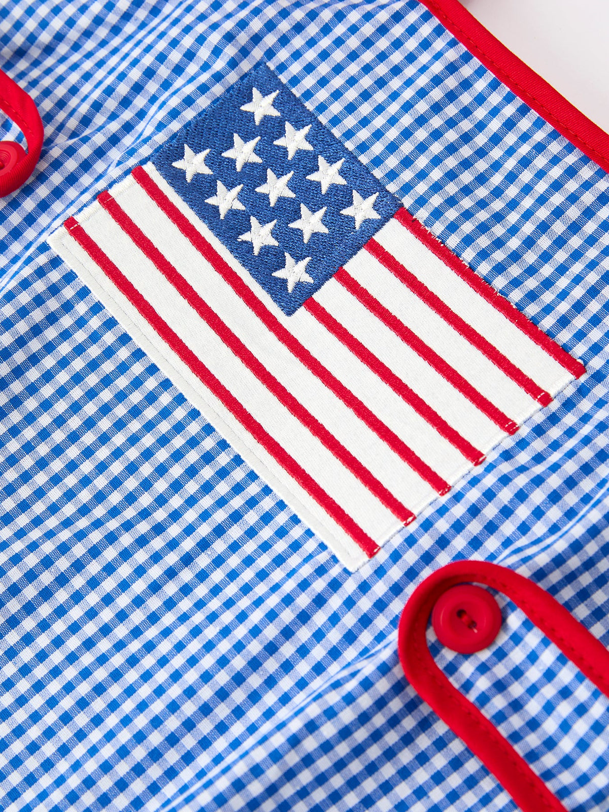 4th of July Flag Blue Check Baby Girl Romper Plaid - The Palm Beach Baby Rylee Faith Designs