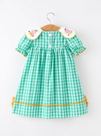Close-up of the Back to School Apple Pencil Applique Girls Dress, showcasing charming apple and pencil designs, ideal as a back to school dress.