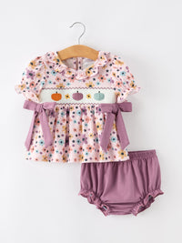 Halloween Thanksgiving Pumpkin Floral Bow Bloomer Set - The Palm Beach Baby