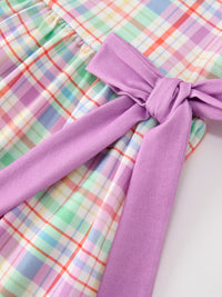 Girls School Dress with Crayon Embroidery styled with leggings, perfect for school or family gatherings.