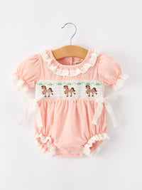 Western Horse Embroidery Girls Romper Lace Petals Collar Puff Sleeve - The Palm Beach Baby